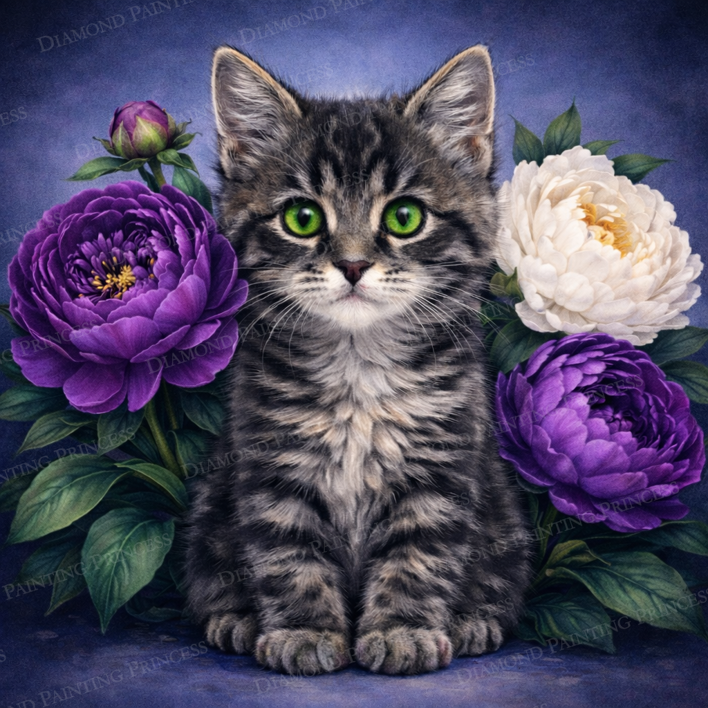 Kitten in the Peonies