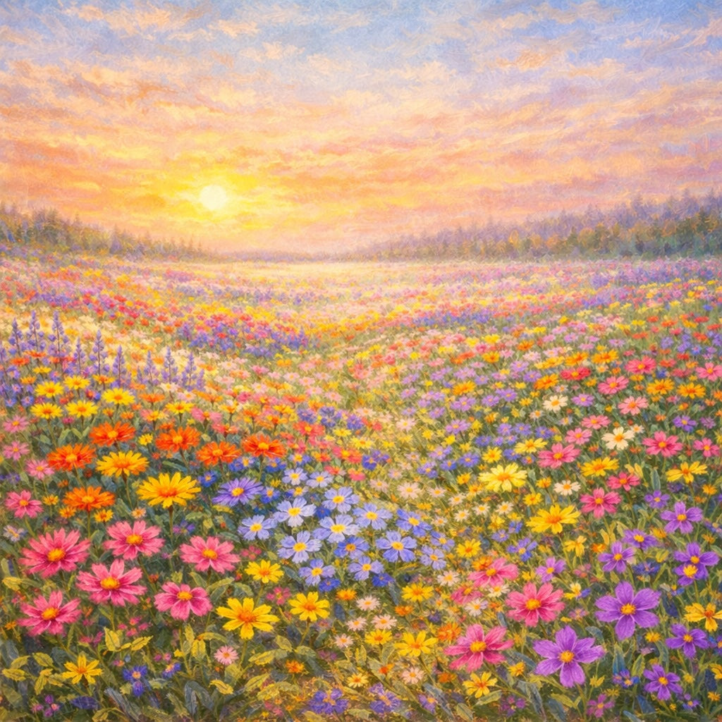 Sunset over Wildflowers