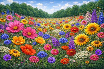 Soft Skies, Bright Flowers