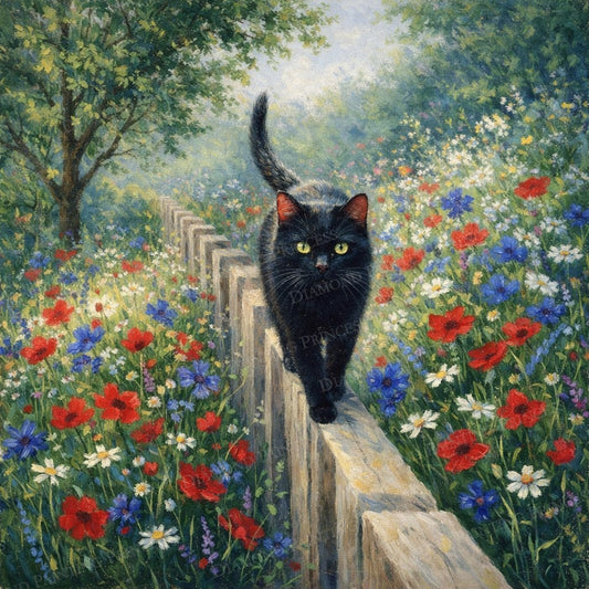 Black Cat in the Wildflowers